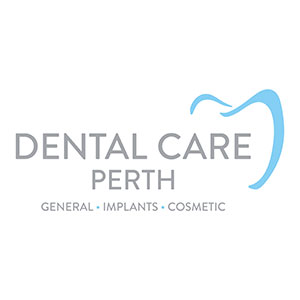 Logo for Dental Care Perth featuring a stylised tooth and text indicating services offered.