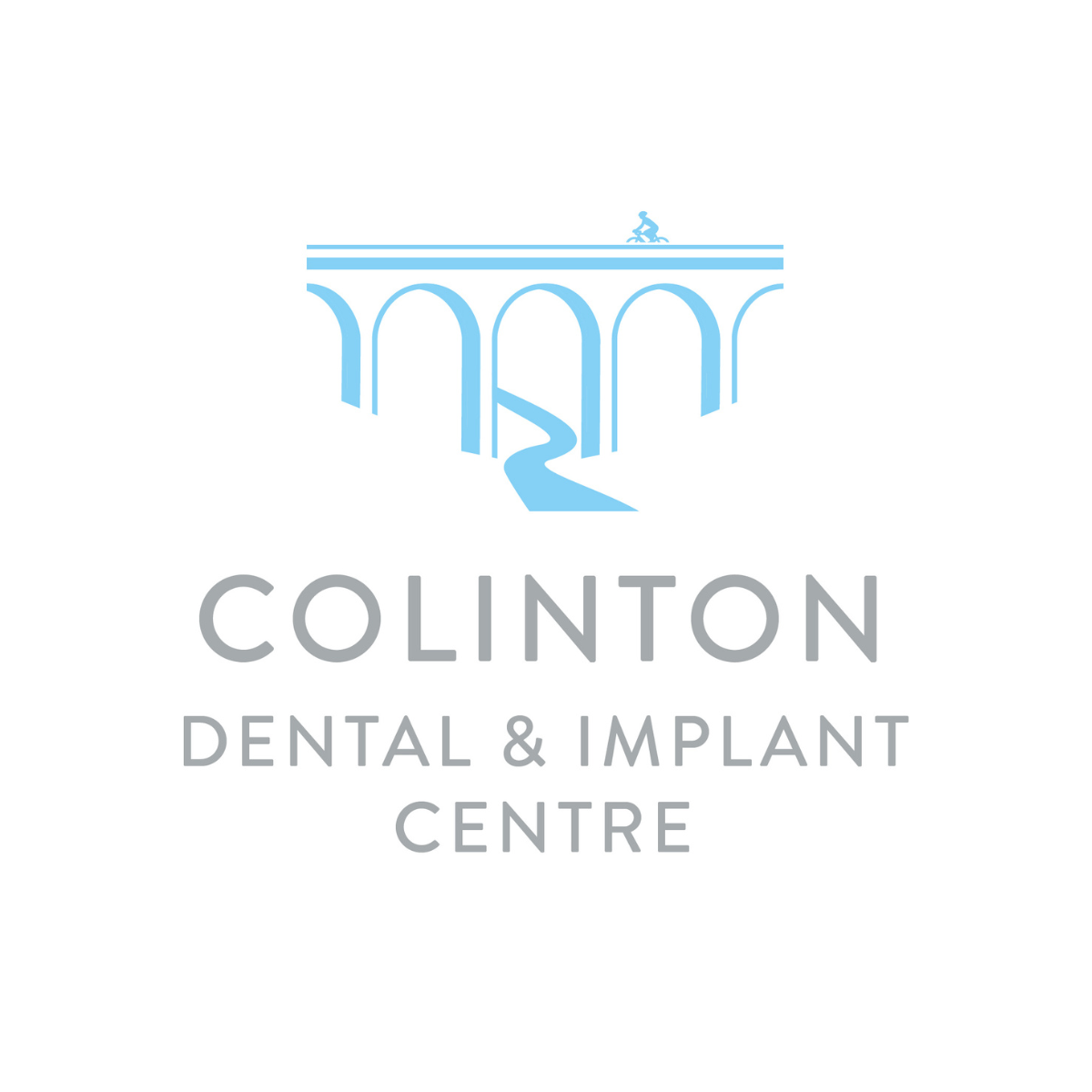 Logo of Colinton Dental and Implant Centre featuring a bridge and a cyclist.