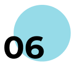 Circular graphic featuring the number 06 in a bold, black font on a light blue background.