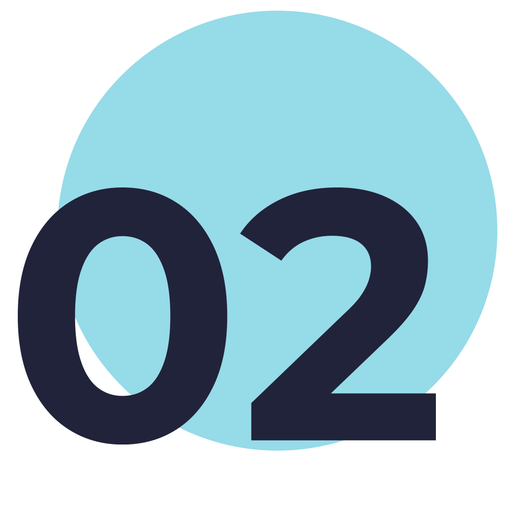 Large numeral 02 appears over a pale blue circle, marking the second step in the fixed braces treatment process.
