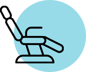 A simple line illustration shows a dental chair inside a light blue circle, with a minimalist outline suggesting a clinic or oral care symbol.